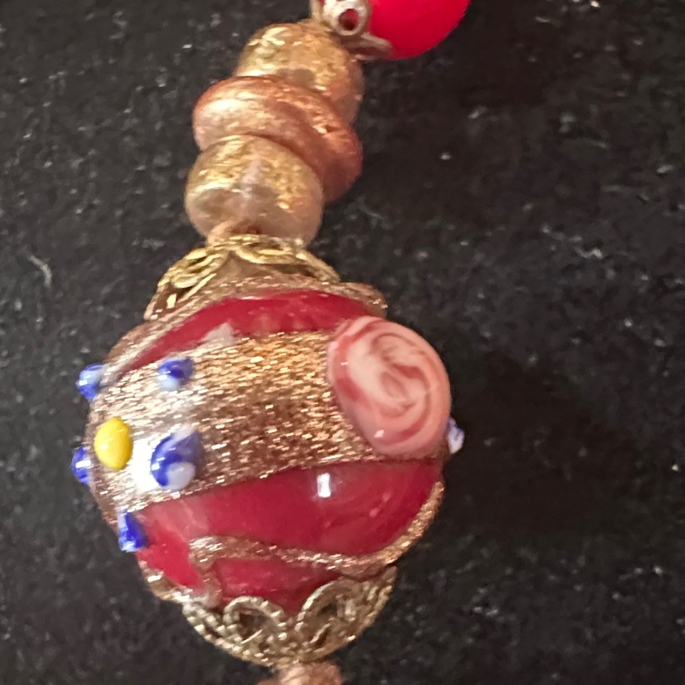 Vintage Murano Wedding Cake Necklace – 28" Red Lampwork Glass - Picture 4 of 4